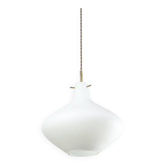 Mid-Century Italian Brass and Opaline Glass Pendant Lamp