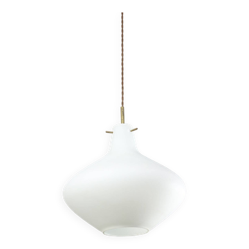 Mid-Century Italian Brass and Opaline Glass Pendant Lamp