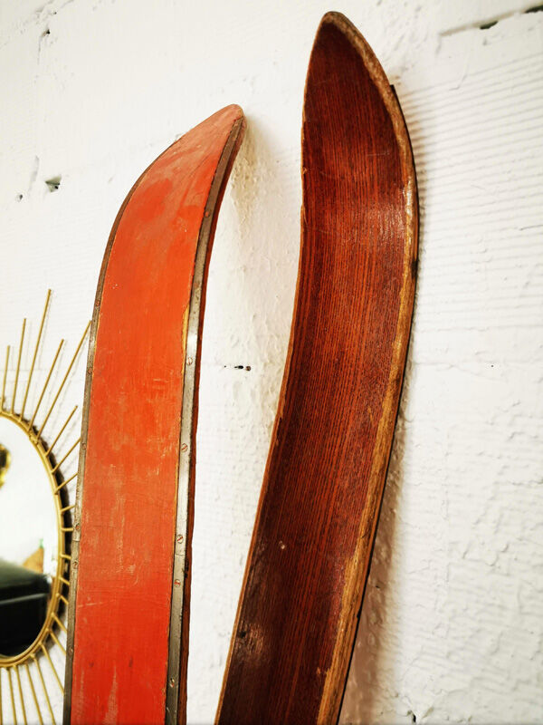 Pair of old wooden skis