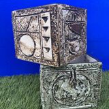 Pair of Troika Cornwall English ceramic cube vases by Linda Hazel and Avril Bennet, 1970