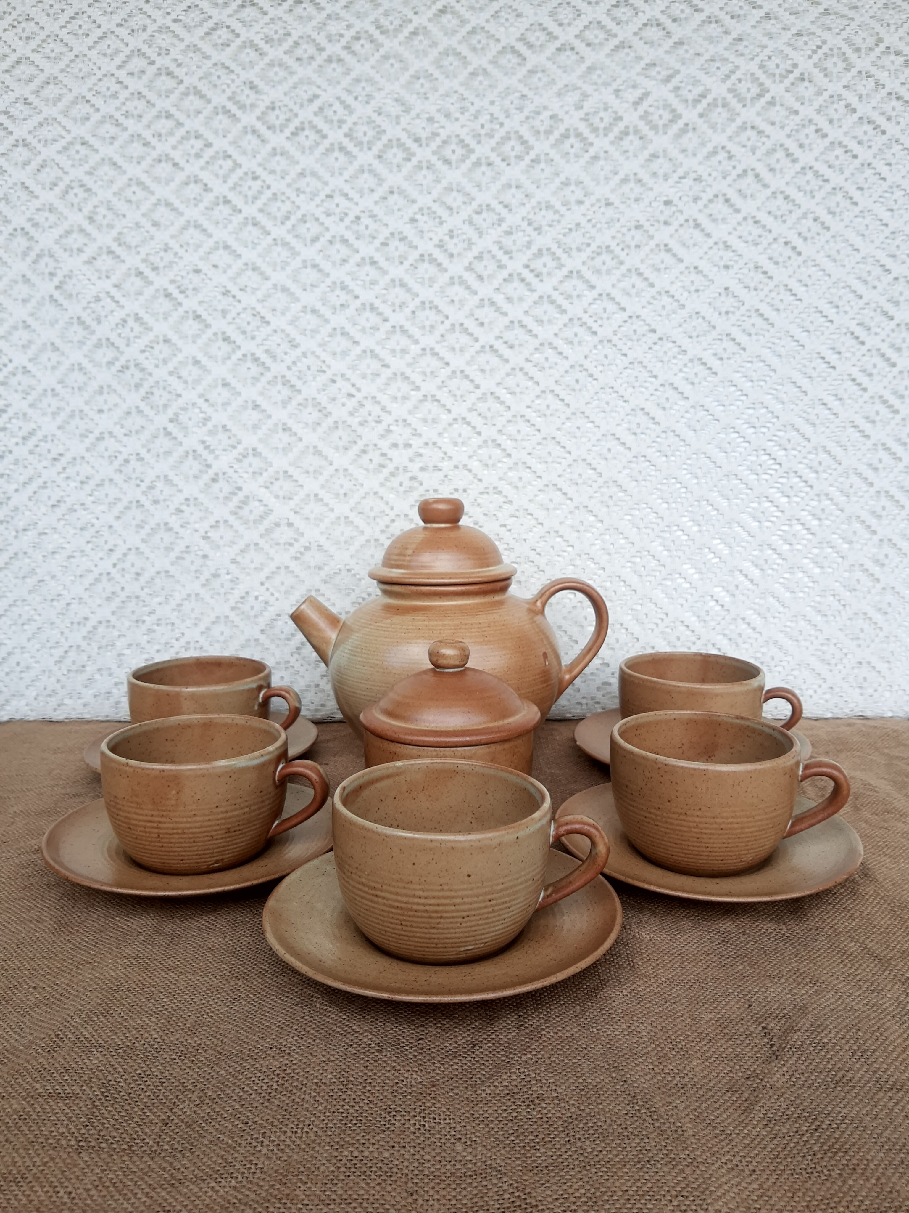 Vintage CNP France village stoneware chocolate tea coffee set