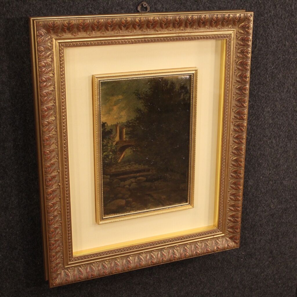 Italian landscape painting oil on cardboard from 20th century