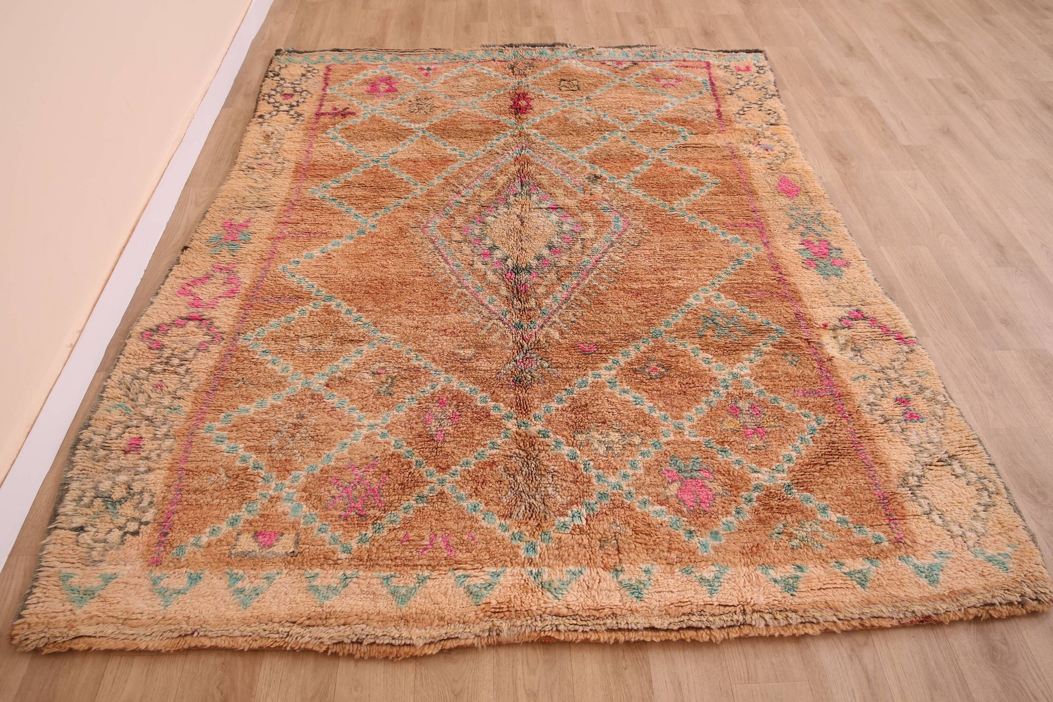 Peach Vintage Moroccan Rug 170 x 230 cm, Berber Wool Rug, Handmade Boho Rug