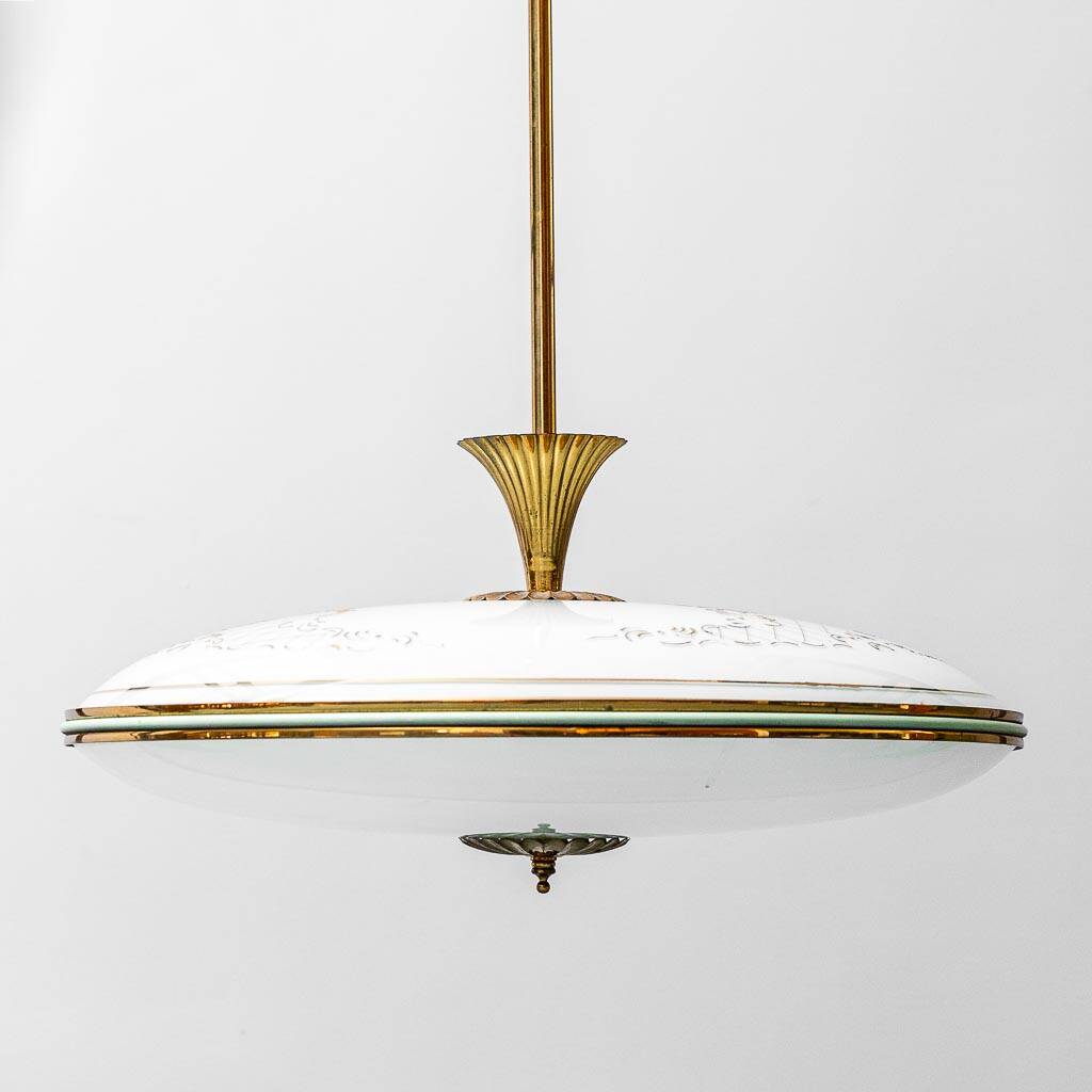 Lampadario a sospensione circolare vetro ottone anni ’50 vintage