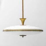 Lampadario a sospensione circolare vetro ottone anni ’50 vintage