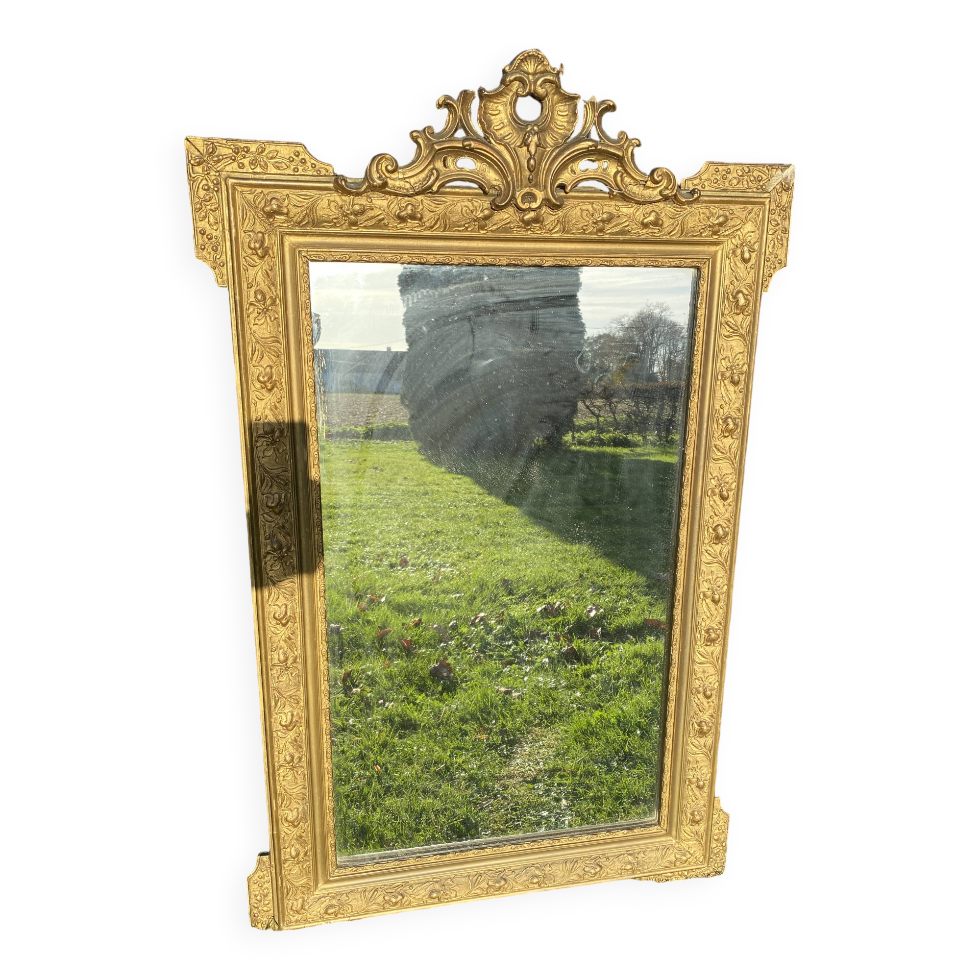 Large antique mercury-gilded mirror from the Napoleon III period