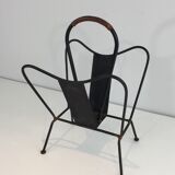 Black lacquered metal and brown leather magazine holders