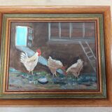 Painting, farmyard painting, hens signed