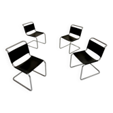 Lot 4 chaises tubulaire design Mart Stam cuir noir vintage années 80