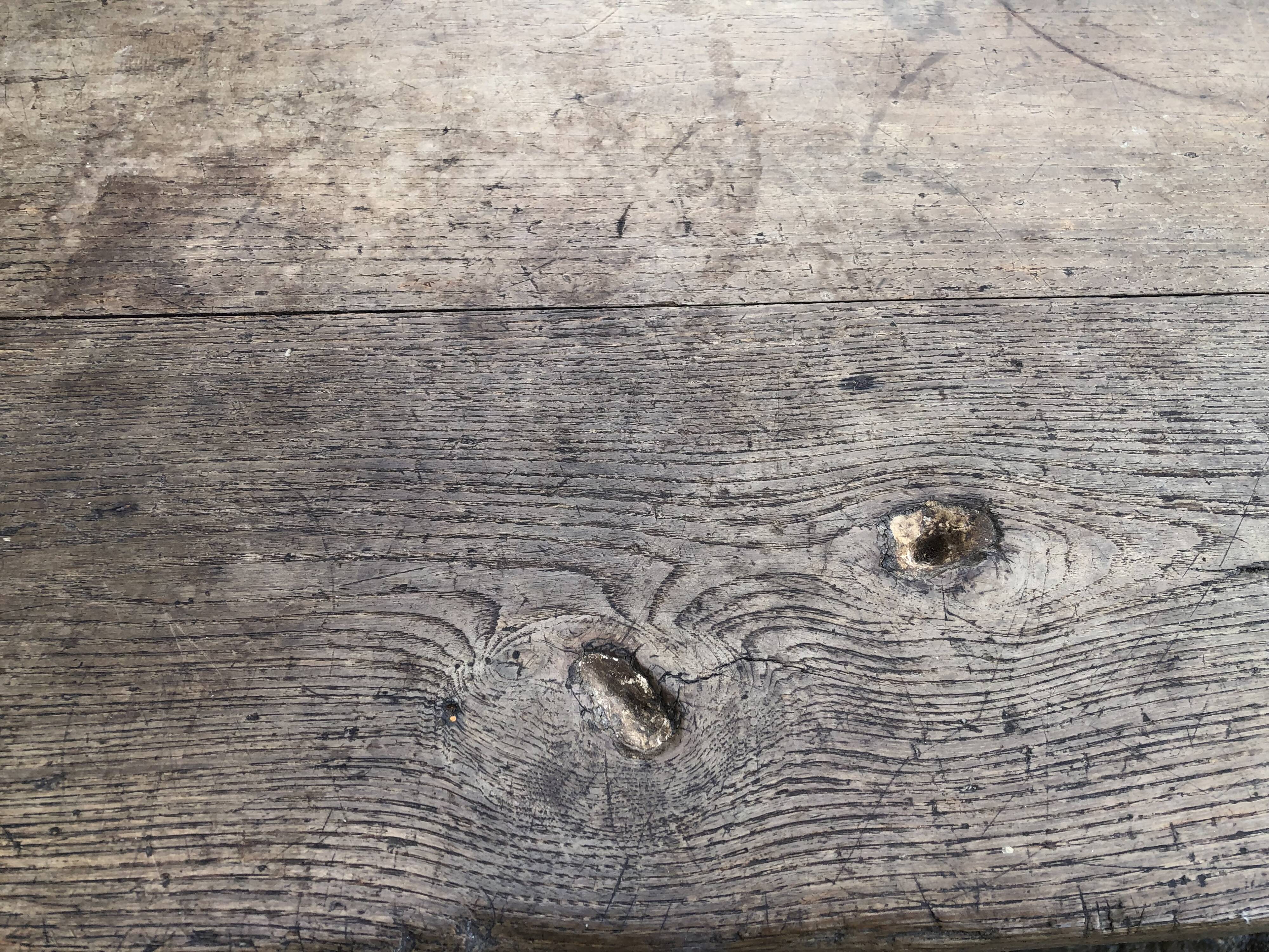 Antique farmhouse table in solid oak with tapered legs and 1 drawer at the end.