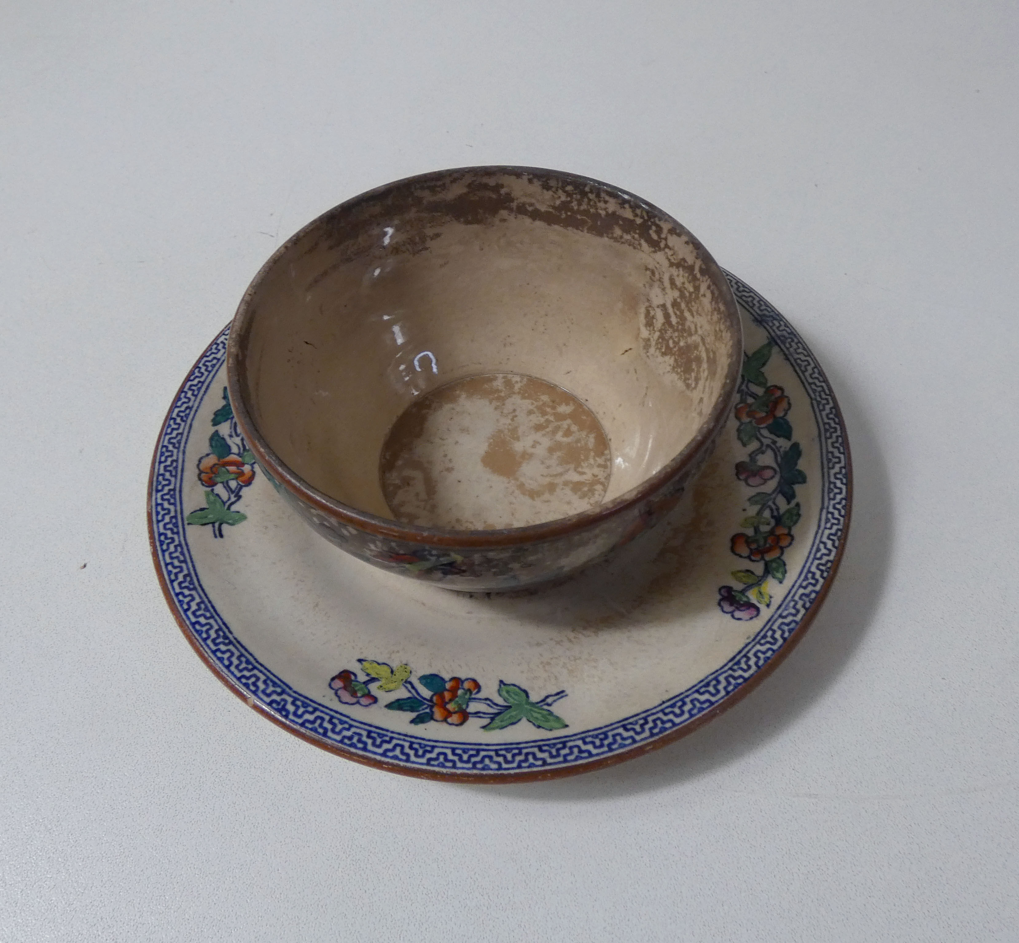 Sarreguemines old bowl with polychrome faience tray model NIPPON