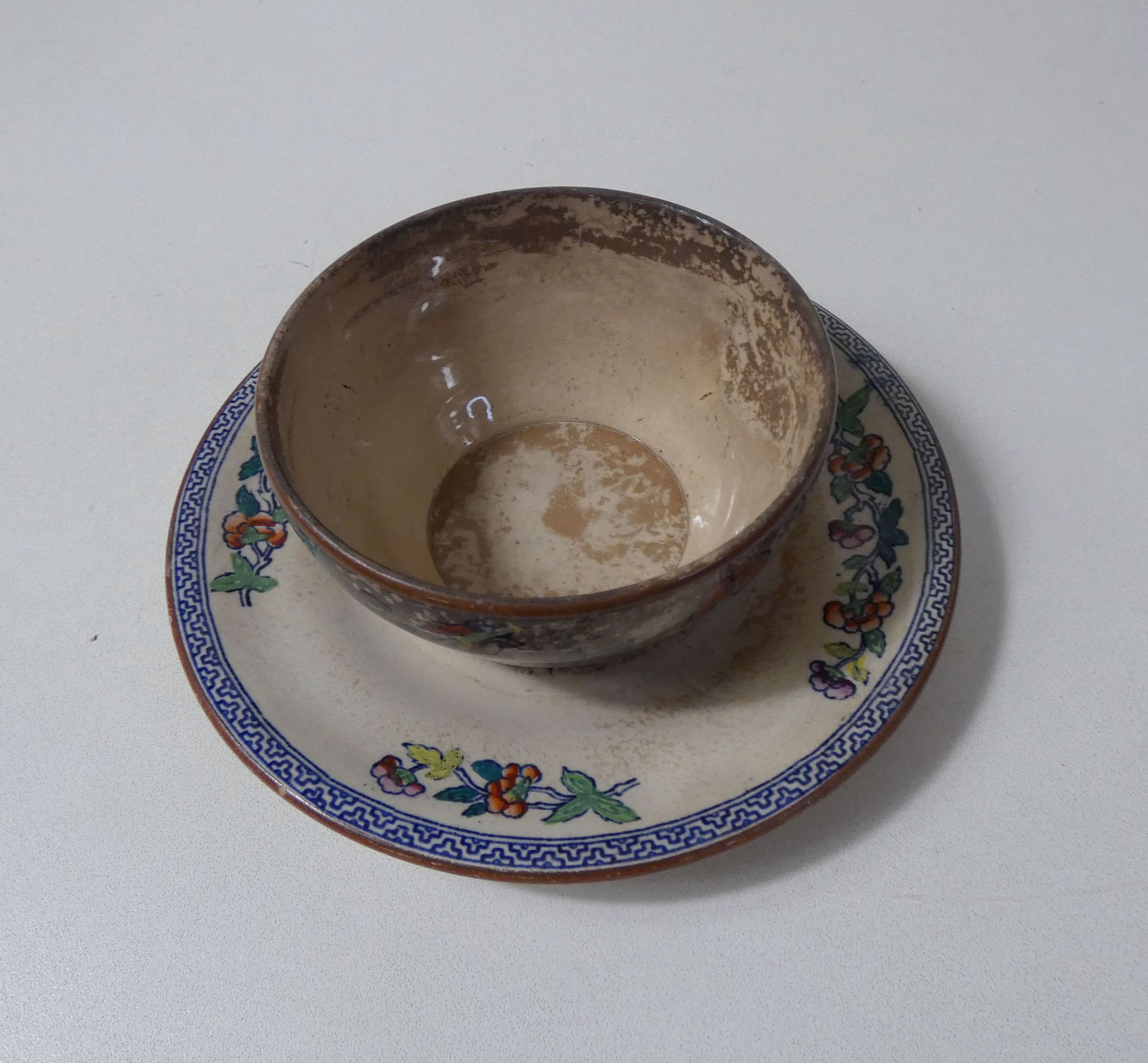 Sarreguemines old bowl with polychrome faience tray model NIPPON