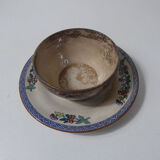 Sarreguemines old bowl with polychrome faience tray model NIPPON