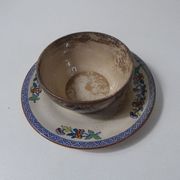 Sarreguemines old bowl with polychrome faience tray model NIPPON
