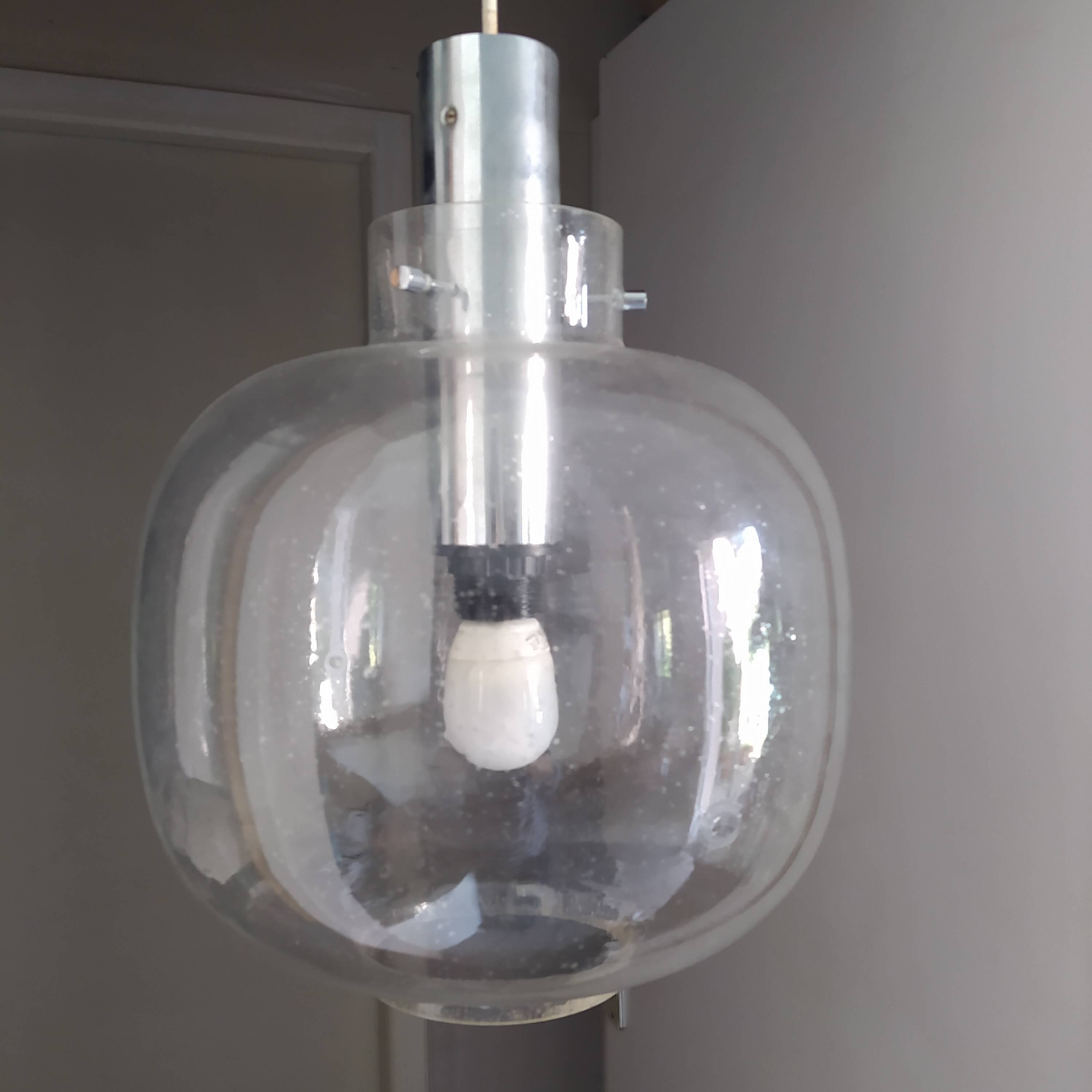 vintage 1970 Limburg bubble glass and chrome pendant light