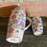 Orangeade Service VALLAURIS Ceramic Flowers Pitcher + 6 Vinta Glasses