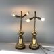 Pair of 2 Vintage Chic Articulated Brass Bakelite Amber Ball Lamps