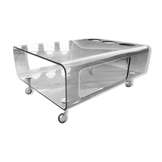 smoked plexi table on wheels