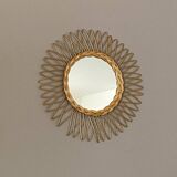 Sun mirror in woven rattan. 50cm. 1960.