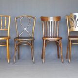 Set of 4 bistro chairs, wooden seats 1925