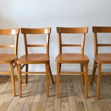 set of 4 Thonet bistro chairs in curved wood honey Mid-Century 50s