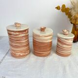 Set of 3 artisanal ceramic boxes signed Oupi Kiri vintage 50s