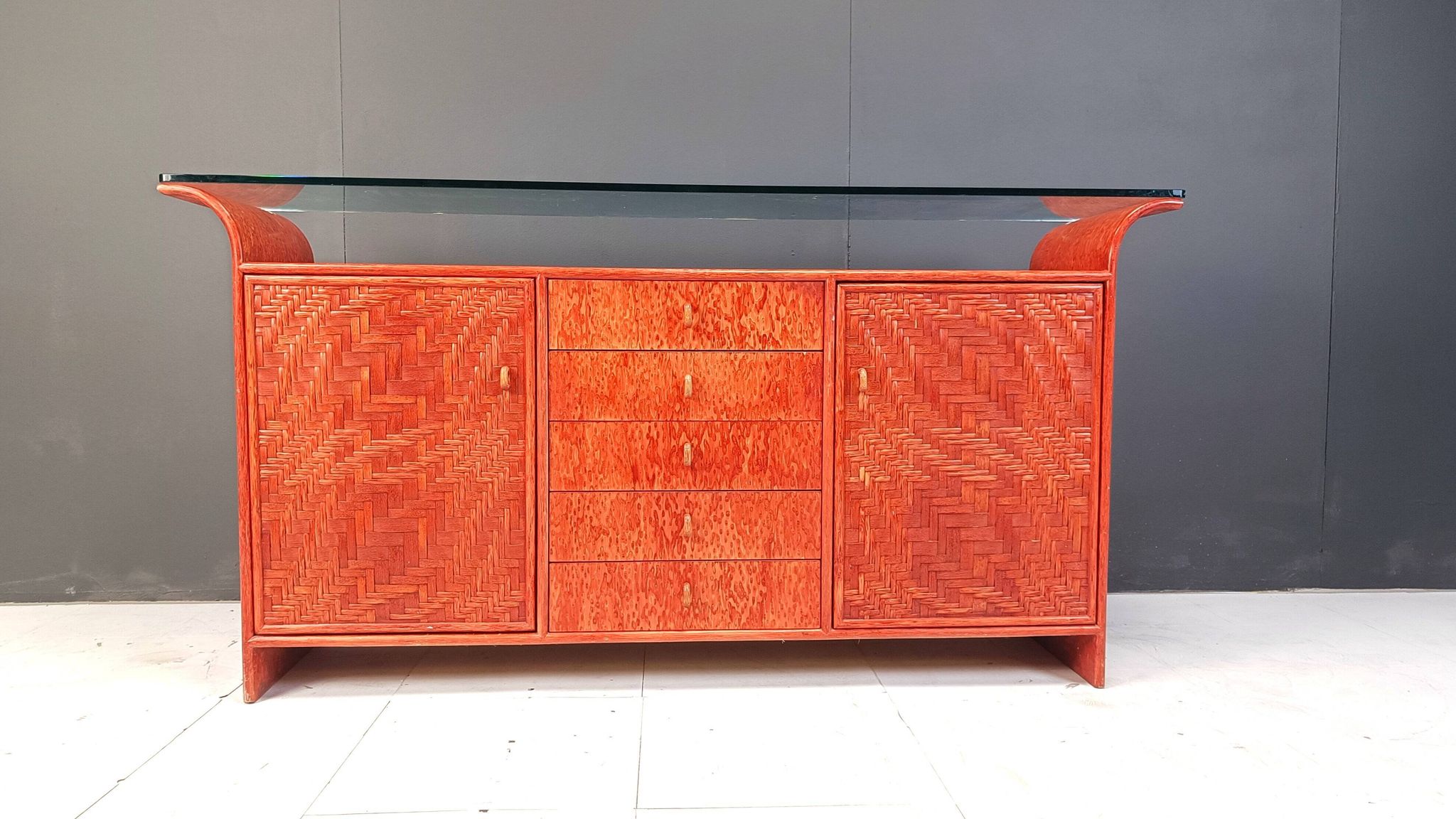 Buffet en rotin vintage, années 1970