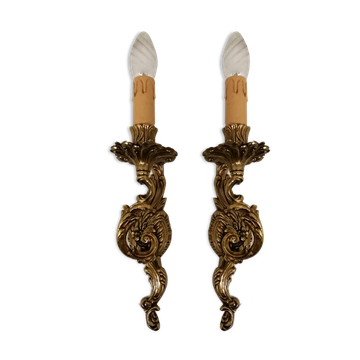 Pair of bronze wall lamps