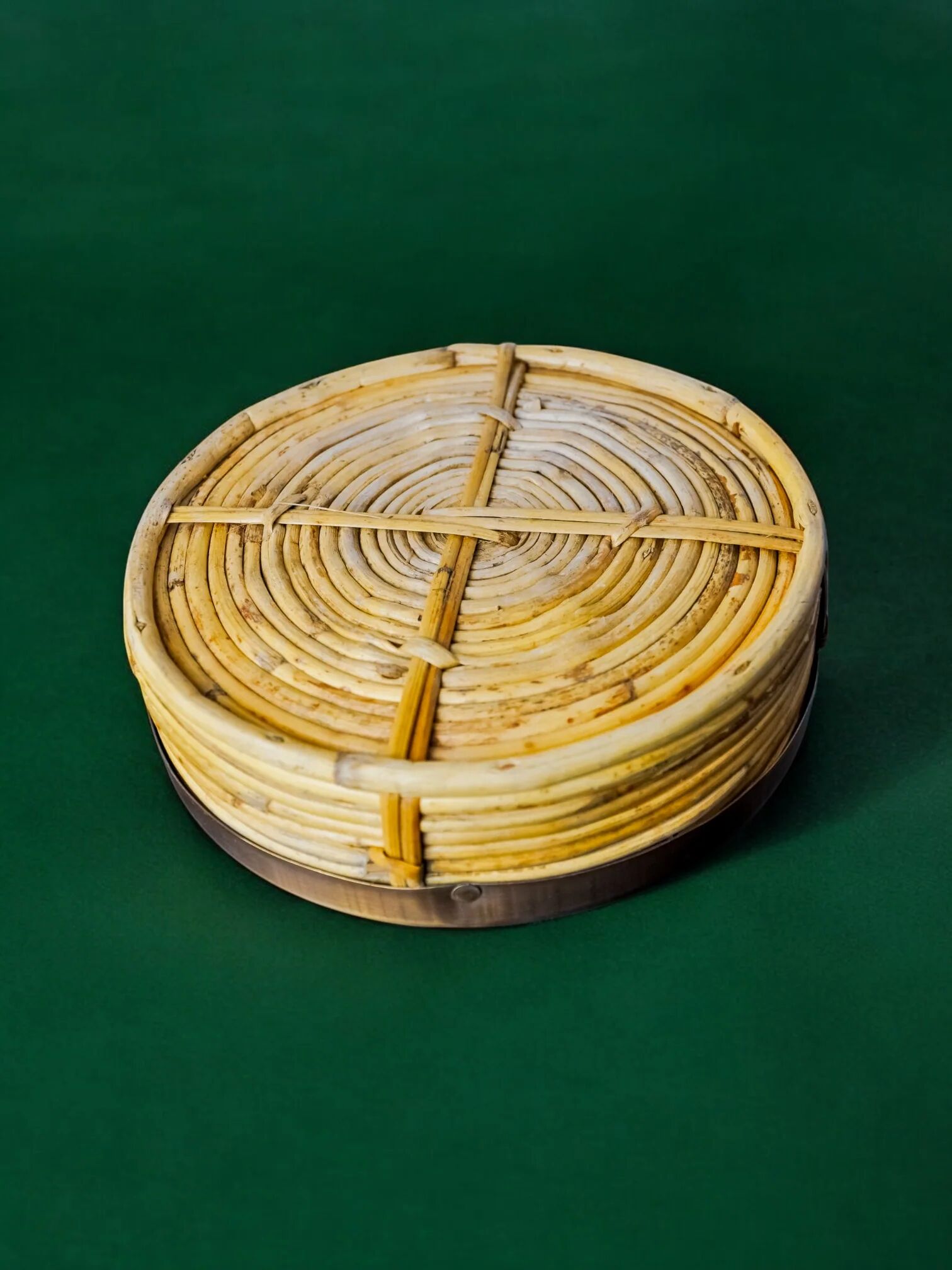 Rattan and brass tray, Italy, 1970s
