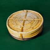 Rattan and brass tray, Italy, 1970s