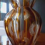 Faceted Vase Chiseled in Amber Bohemian Crystal from the 50s/60s.