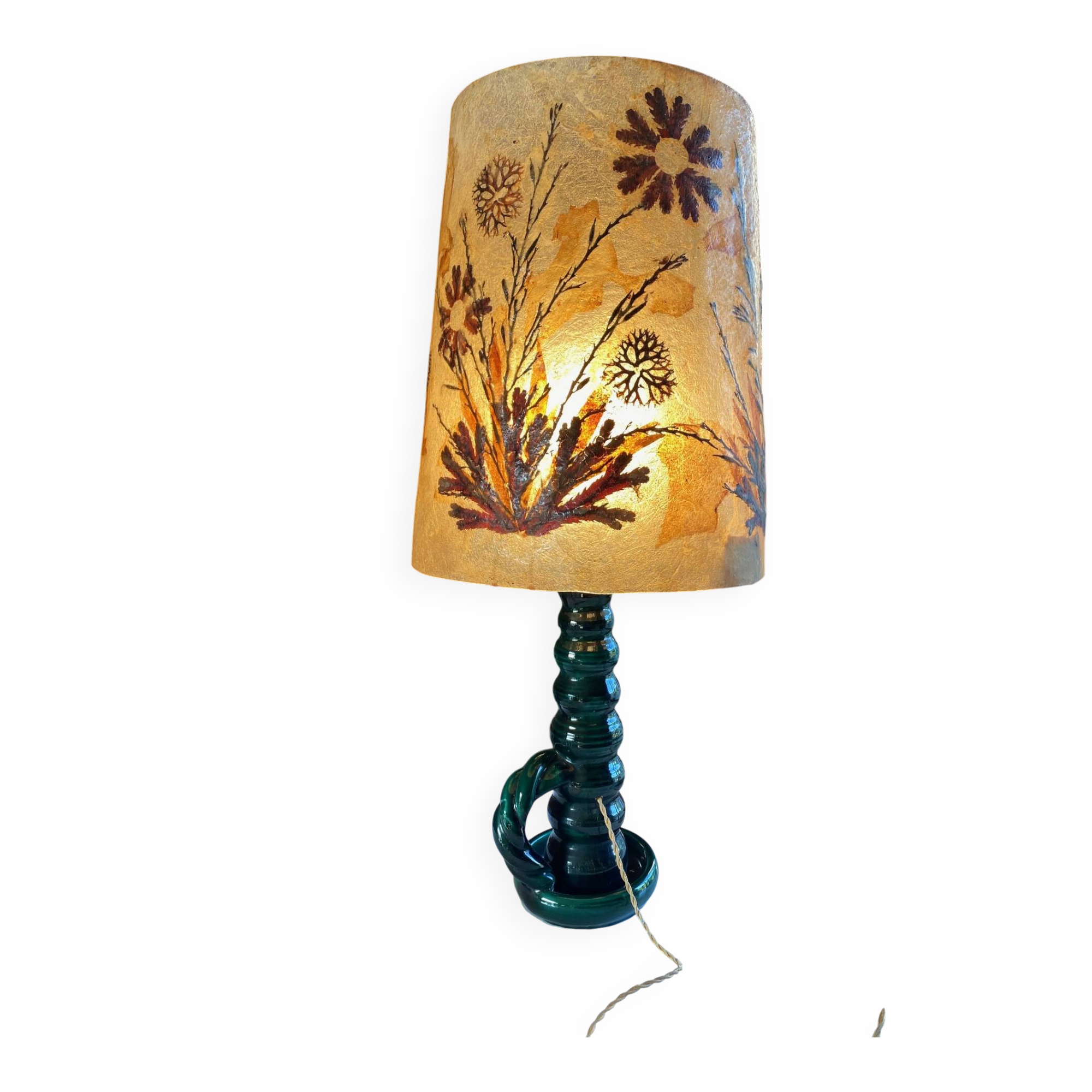 Vintage table lamp with herbarium shade