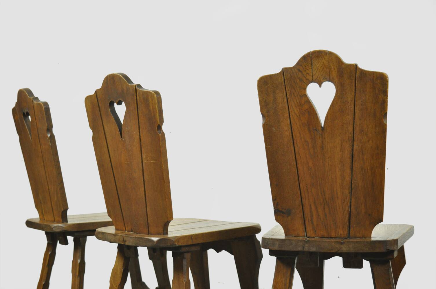 Vintage brutalist oak handmade farmhouse dining chairs, 1930s