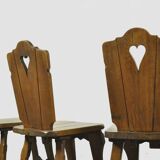 Vintage brutalist oak handmade farmhouse dining chairs, 1930s