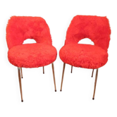 Paire de chaises cocktail vintage moumoute  rouge