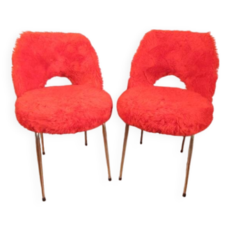 Paire de chaises cocktail vintage moumoute  rouge