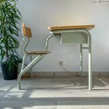 Vintage 1960s school desk – Antique wooden and metal aqua green desk – Retro school furniture – Vintage children's desk