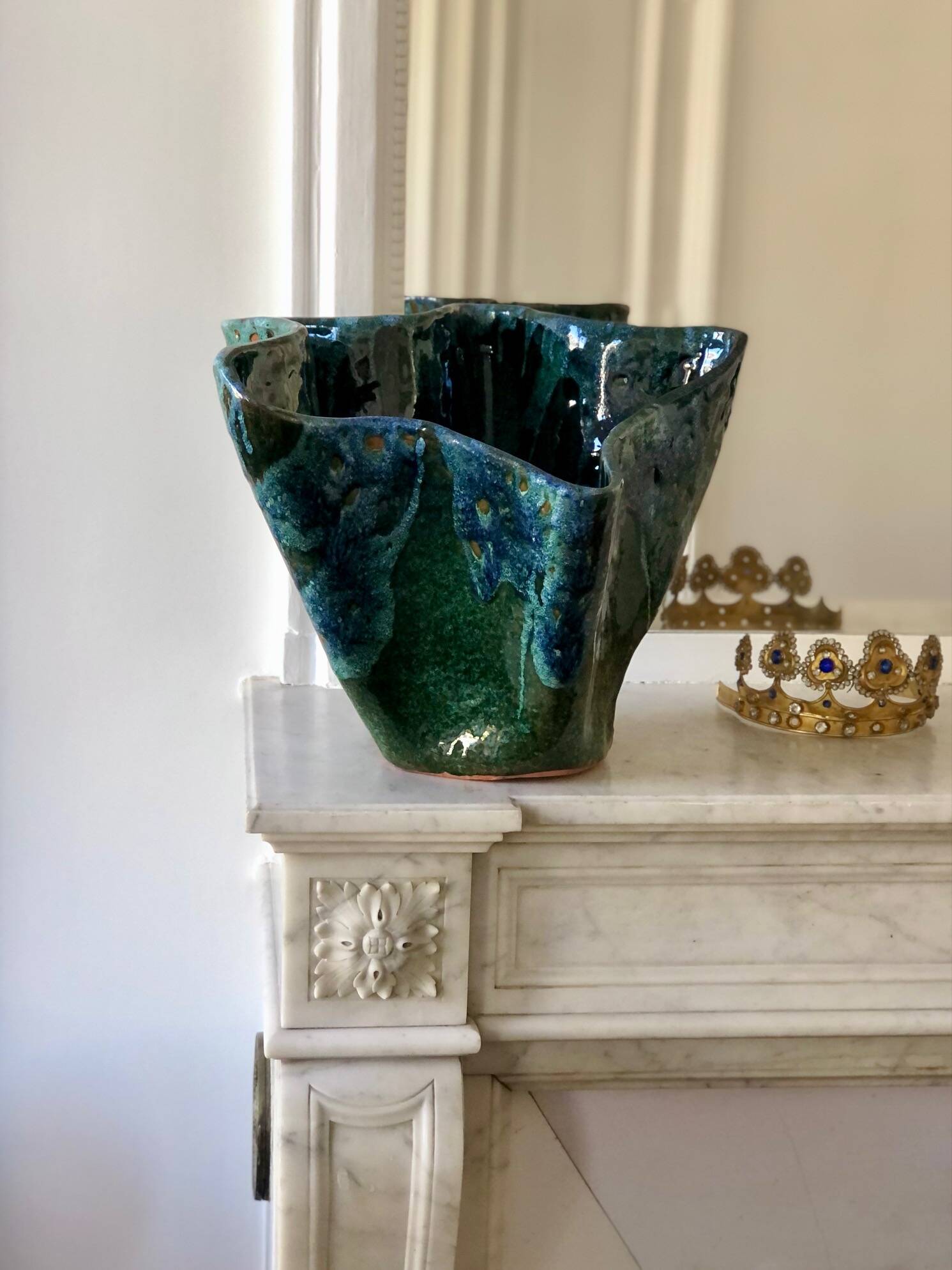Glazed green/blue vase sculpture