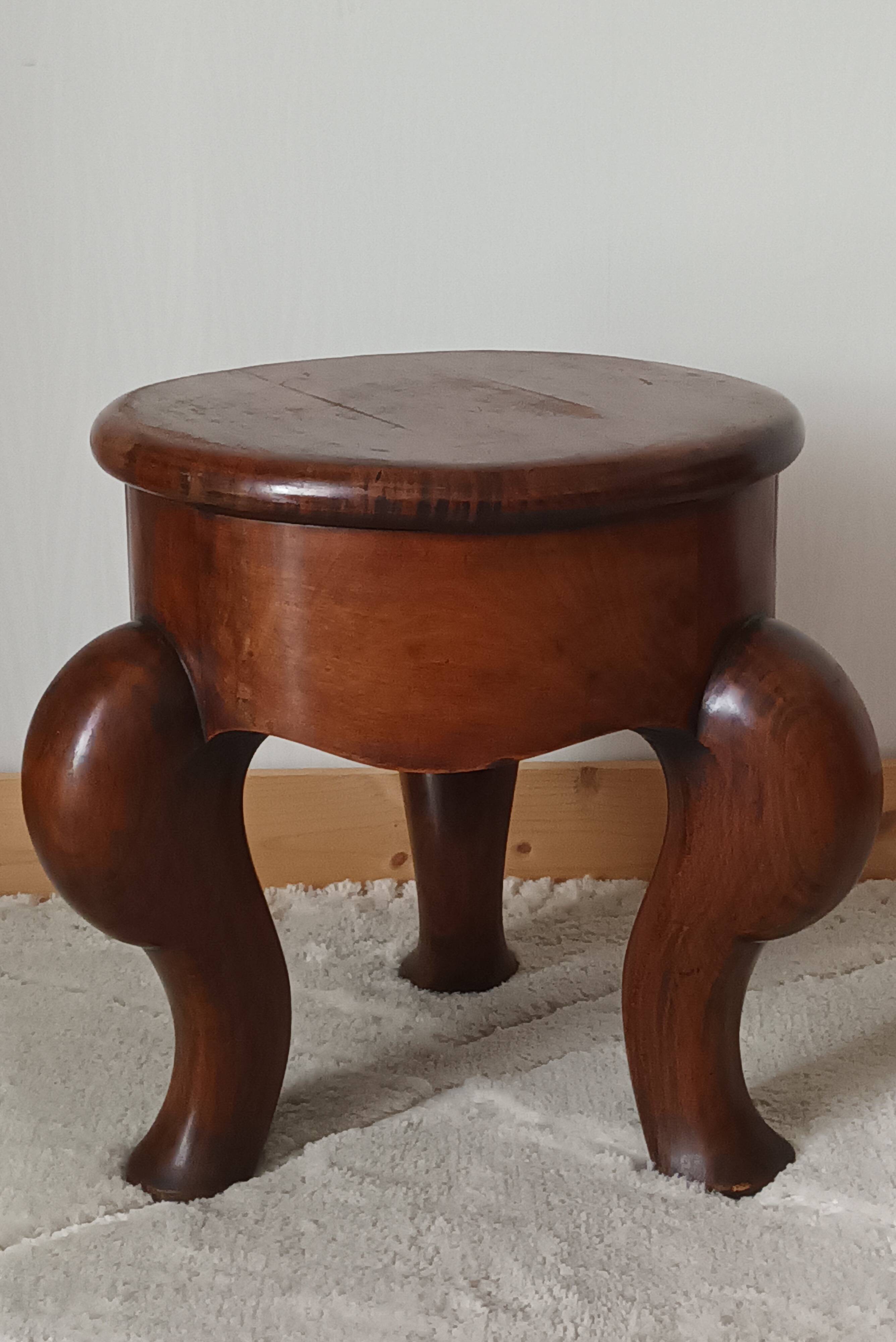 20th-century walnut tripod stool