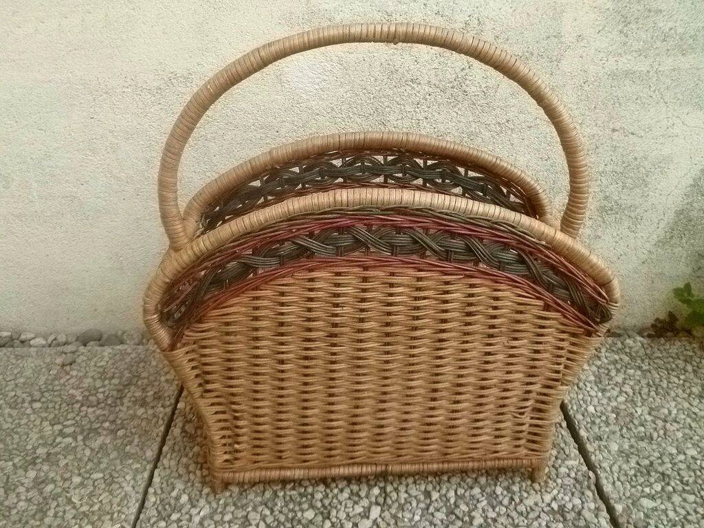 rattan magazine rack, vintage