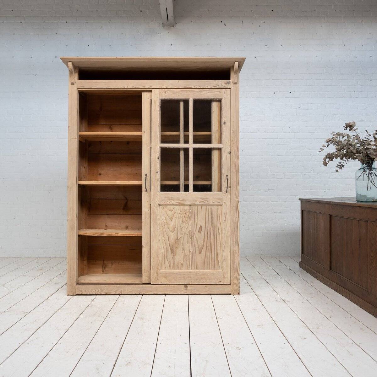 Wooden Display Cabinet with Sliding Doors, 1930