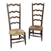 Pair of Provençal nursery armchairs from the 19th century, vintage, raw wood.