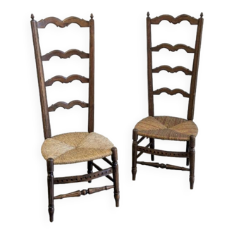 Paire de chaises fauteuils nourrices provençales 19eme vintage bois brut