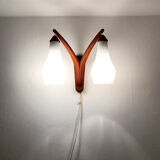 Danish teak and opaline wall lamp