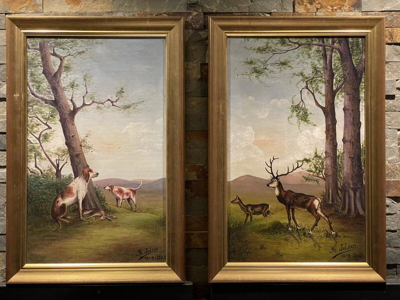 Duo paintings in oil on canvas