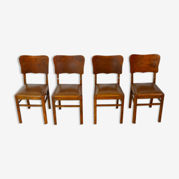 Suite de 4 chaises bistrot bois et vinyle 1930