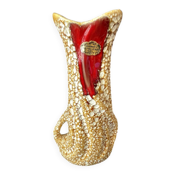 Vase Vallauris fat lava vintage interior decoration white/orange and red.