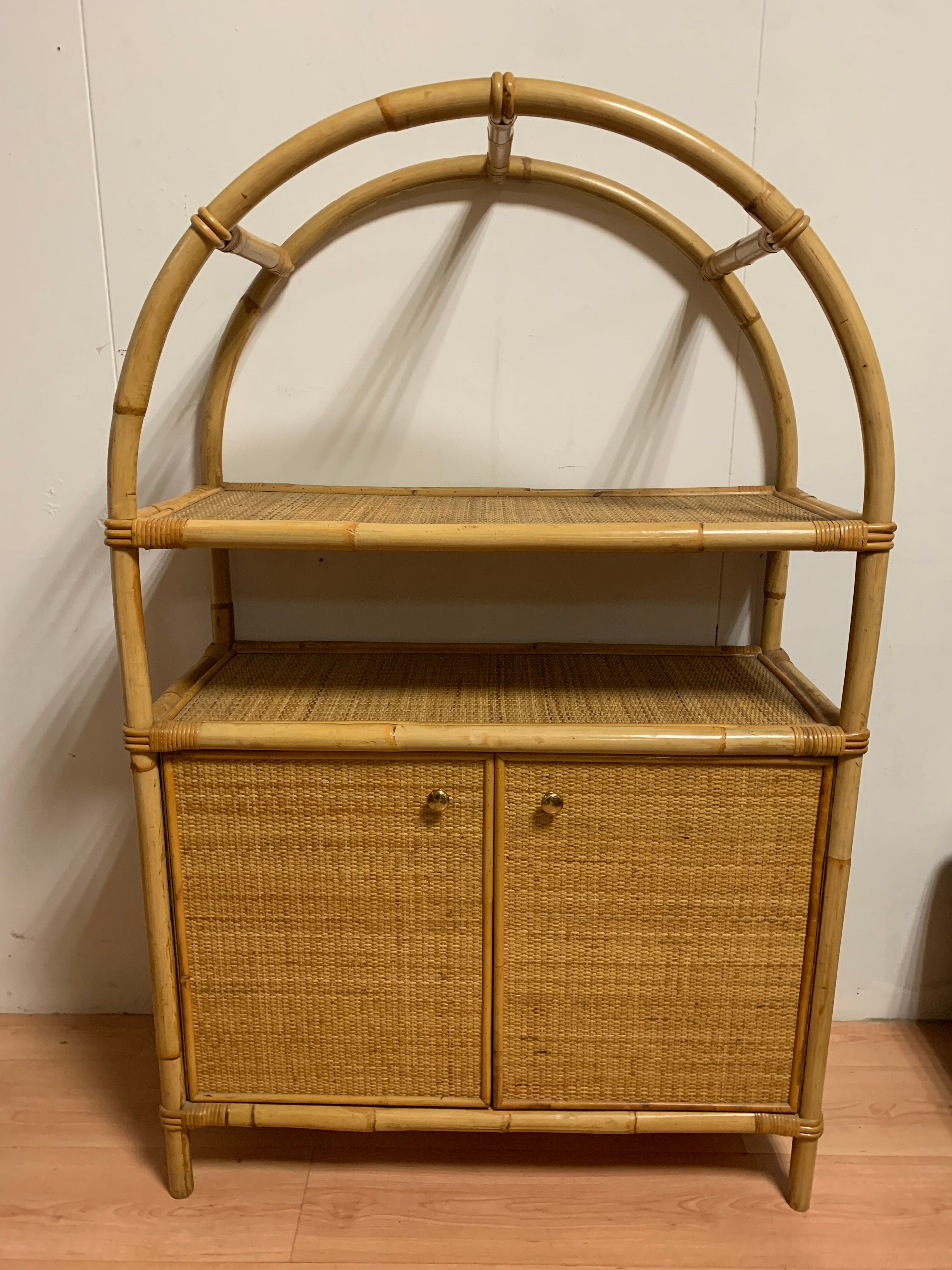 Rattan shelf cabinet from the 1980s'