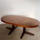 Old inlaid wood table designed by Dieter Waeckerlin Idealheim from the 60s, extendable