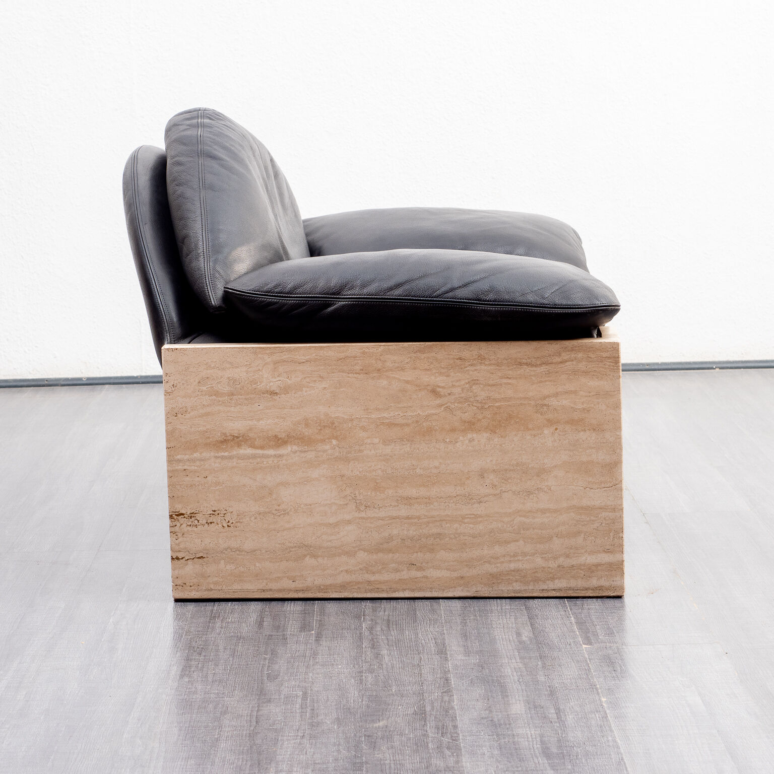 Vintage armchair, leather and travertine